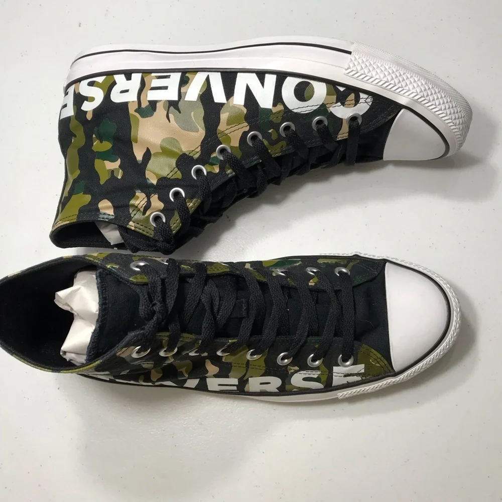 Converse Chuck Taylor All Star Black and Green Hi-Top Camouflage Sneakers Sz 12 - Picture 5 of 13